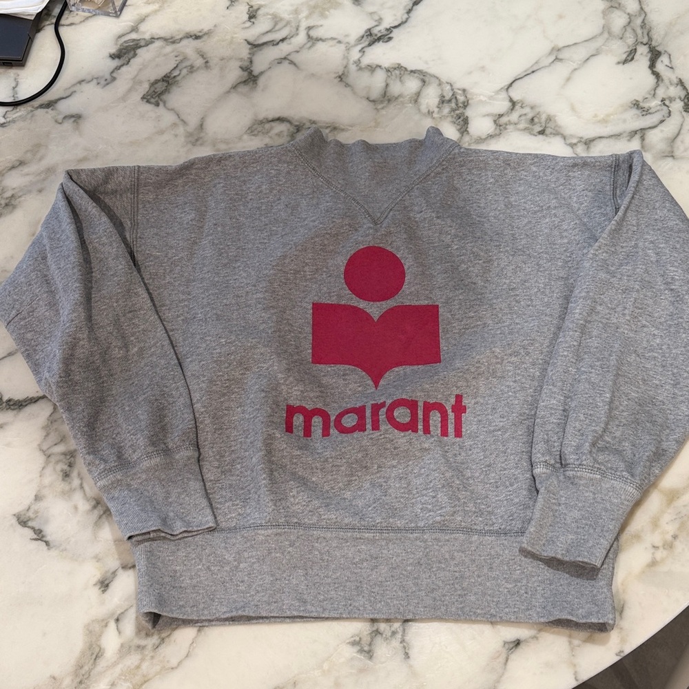Isabel Marant Pink Logo Gray Crew Neck Sweater - Picture 8 of 11